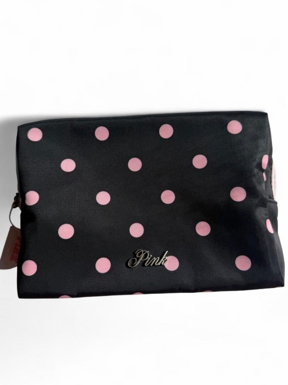 PINK Victoria's Secret Black Cosmetic Bag with Pink Polka Dots